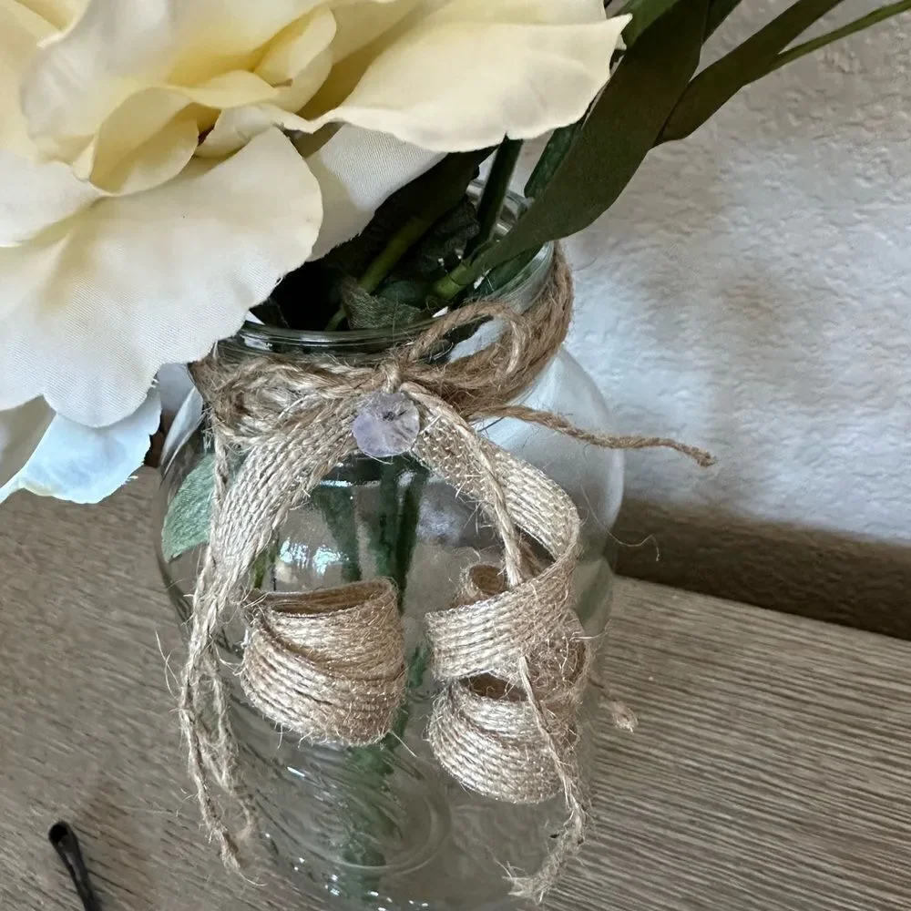 Farmhouse Floral Cream Peony Greenery Mason Jar Vase Arrangement